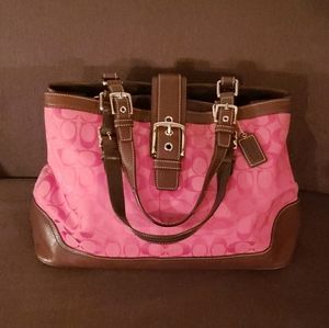 Large Coach Pink Signature C Jacquard Bag Purse